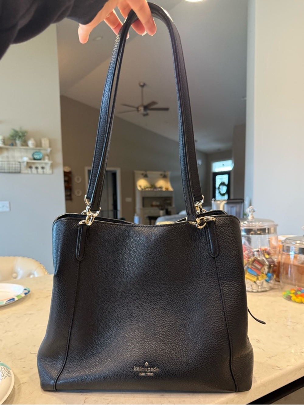 kate spade Black Pebbled Leather Shoulder Bag Leila 3 compartment bag
